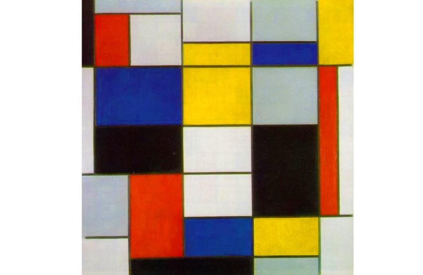 Piet Mondrian painting Large Composition A with Black, Red, Gray, Yellow and Blue
