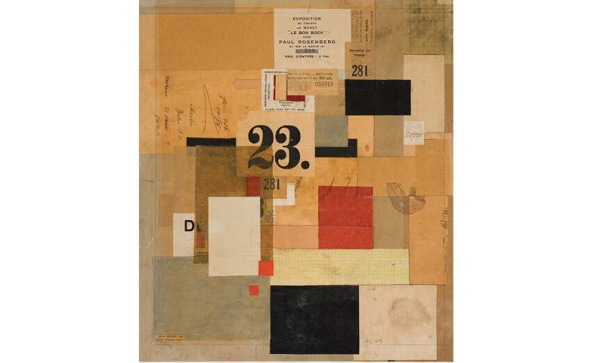 cubism artist Kurt Scwitters Paint and paper on cardboard collage