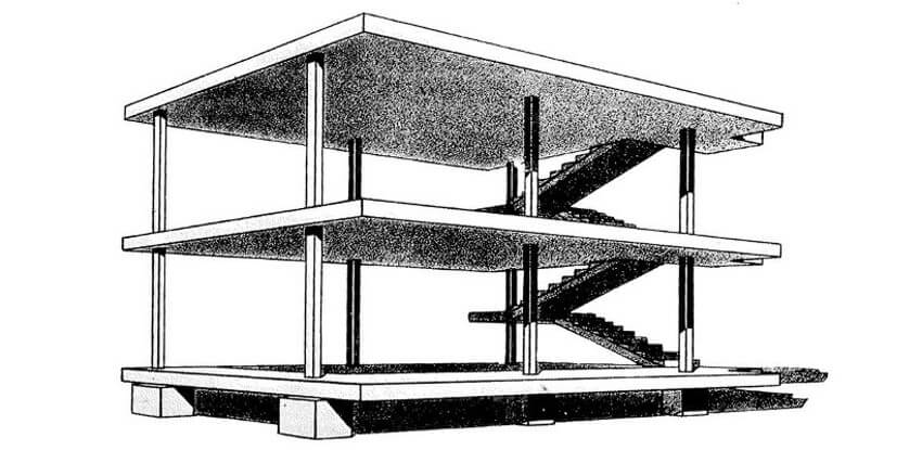 Domino House plans, patented by Le Corbusier in 1915
