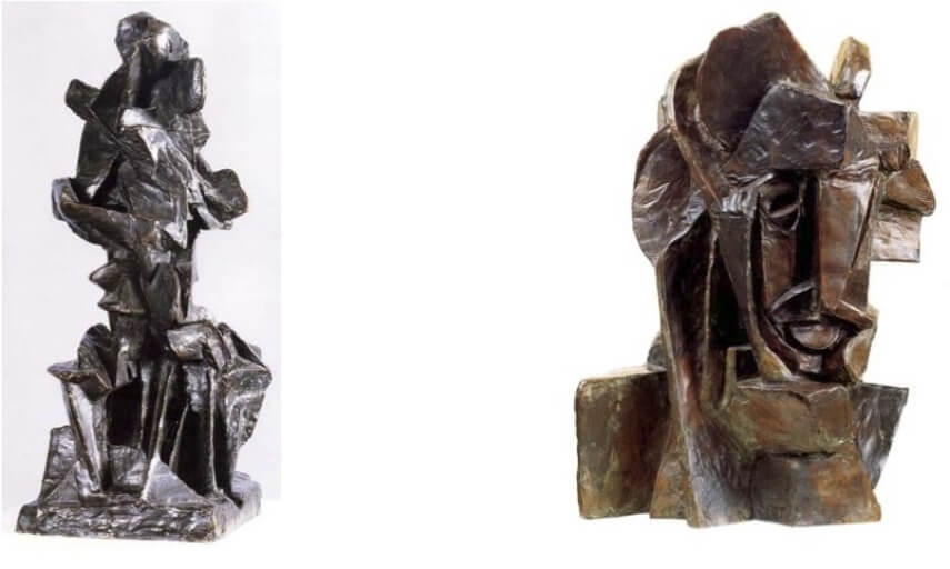 Otto Gutfreund Holding Each Other and Emil Filla Cubist Head sculpture