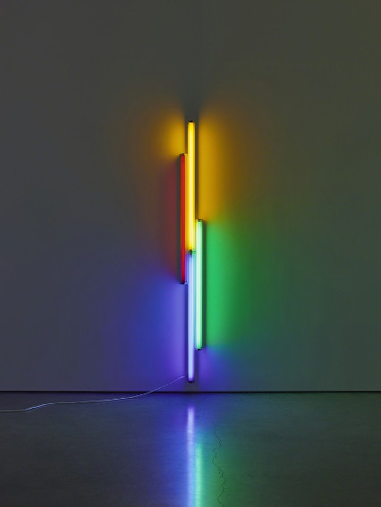 dan flavin red, yellow, blue and green fluorescent light