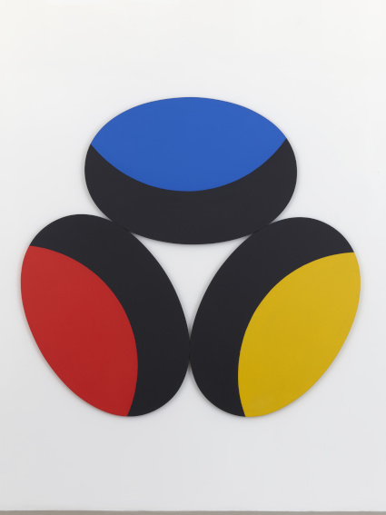 Leon Polk Smith Blue, Red, Yellow with Black Crescents painting