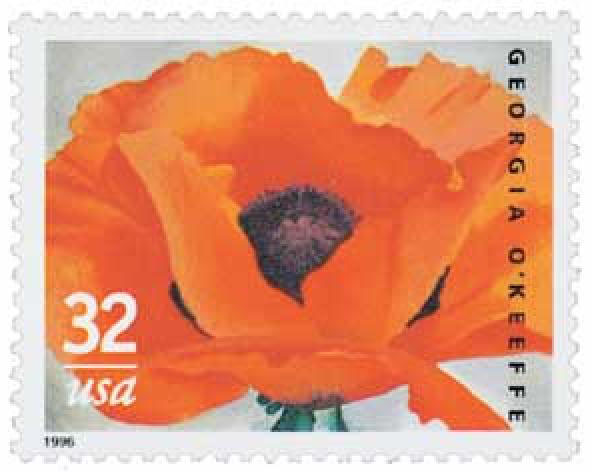 Red Poppy (1927) by Georgia O Keeffe on US Stamp